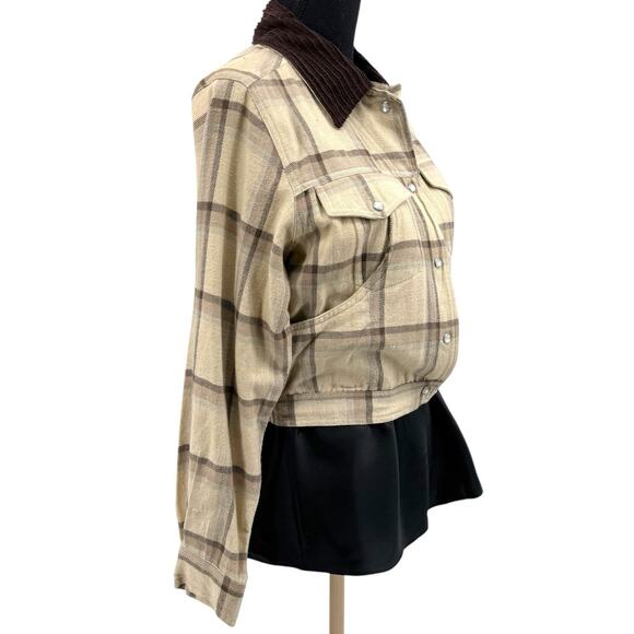 Deadstock Womens At Last Jeanswear Tan Plaid Cropped Pearl‎ Snap Jacket Small - Picture 2 of 10